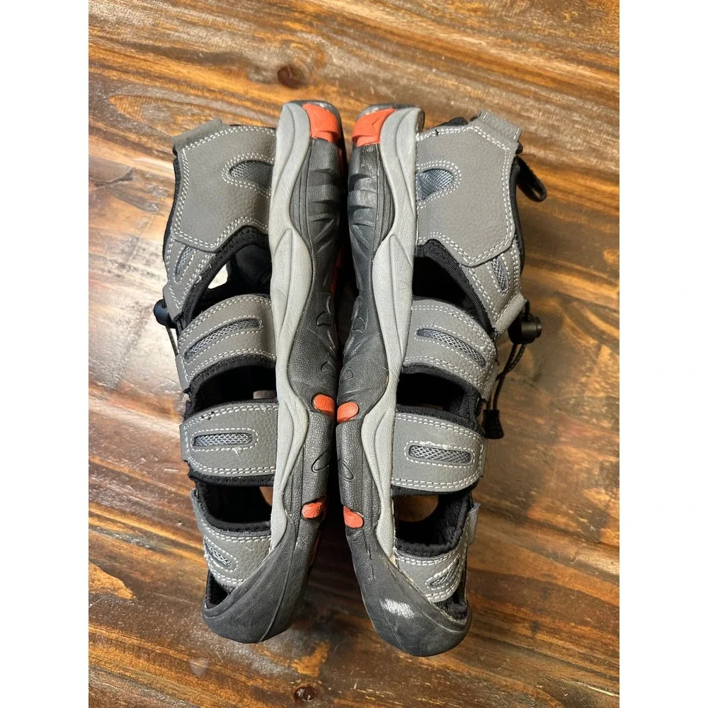 Eddie Bauer Tommy Mens 13 Grey Leather Sport Sandals Closed Toe Hiking Trail